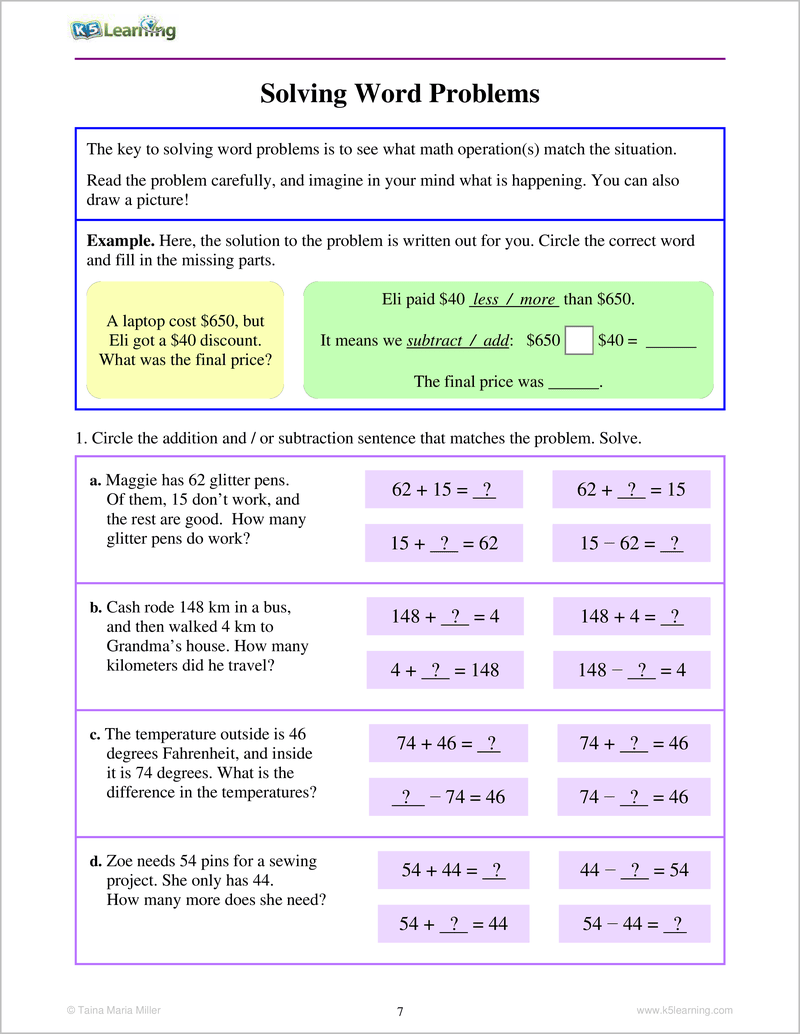 Math Word Problems Workbook For Grade 3 K5 Bookstore
