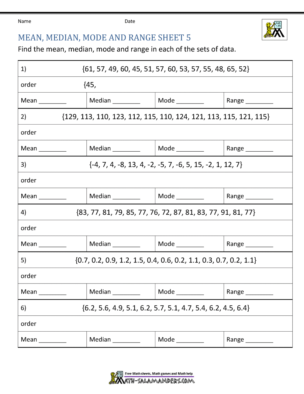 Mean Median Mode Range Worksheets Mean Median Mode Range Worksheets