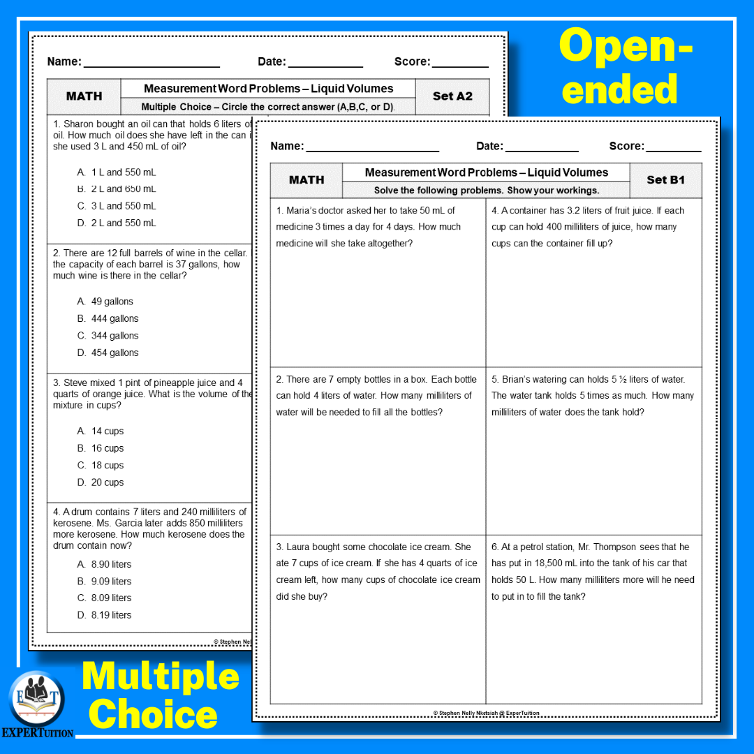 Measurement Conversion Word Problems Worksheets Capacity Liquid Volumes Made By Teachers