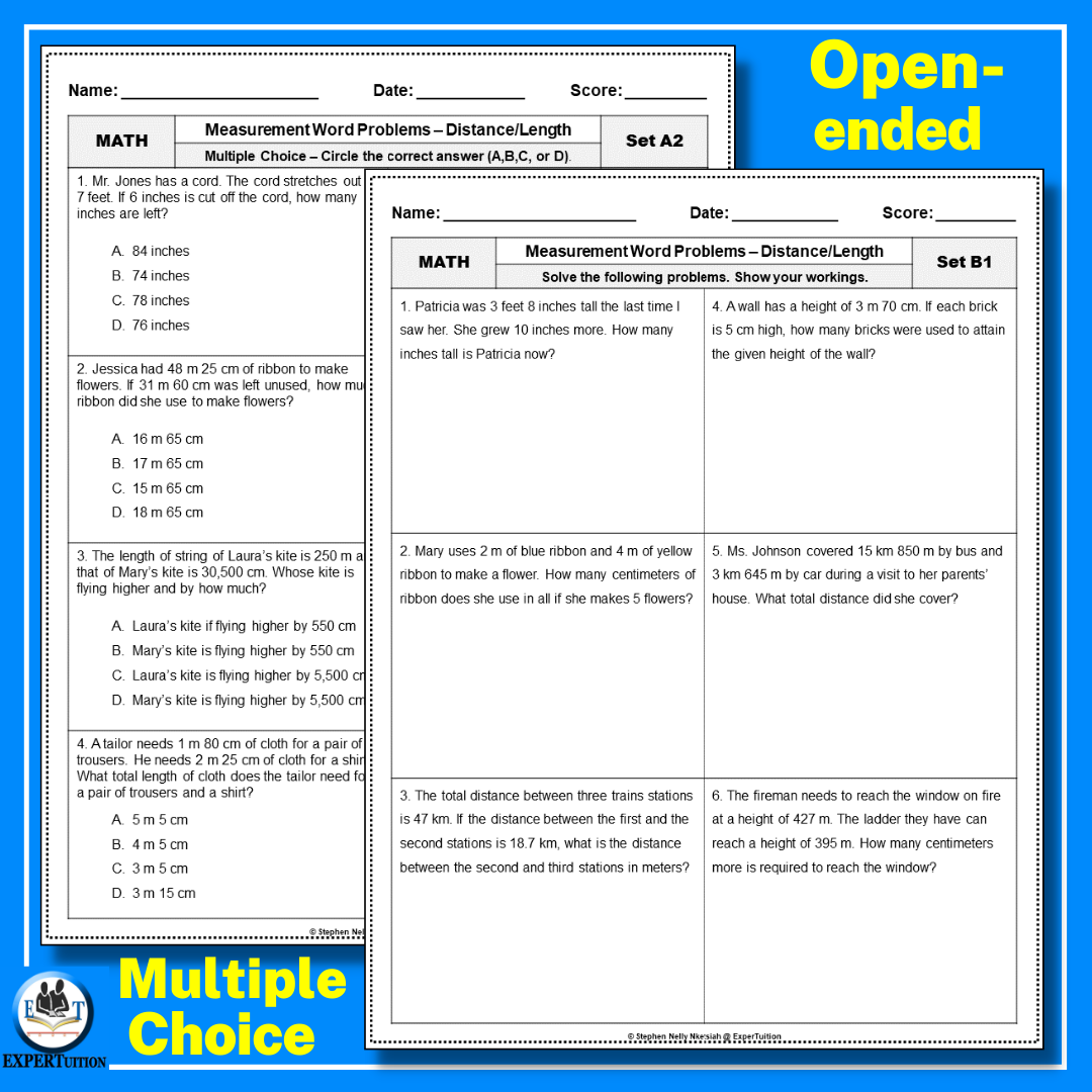 Measurement Word Problems Worksheets Distance Length ExperTuition