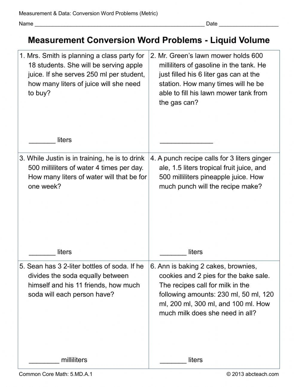 Metric Unit Conversion Word Problems Worksheet Worksheets Library