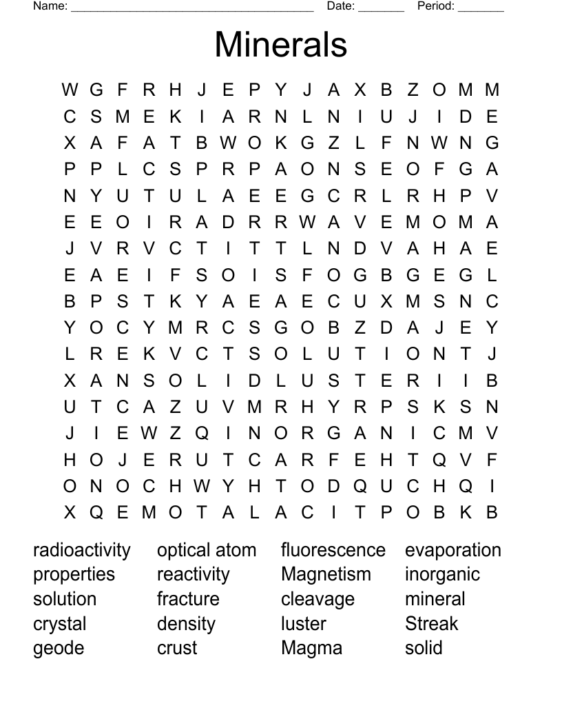 Minerals Word Search WordMint