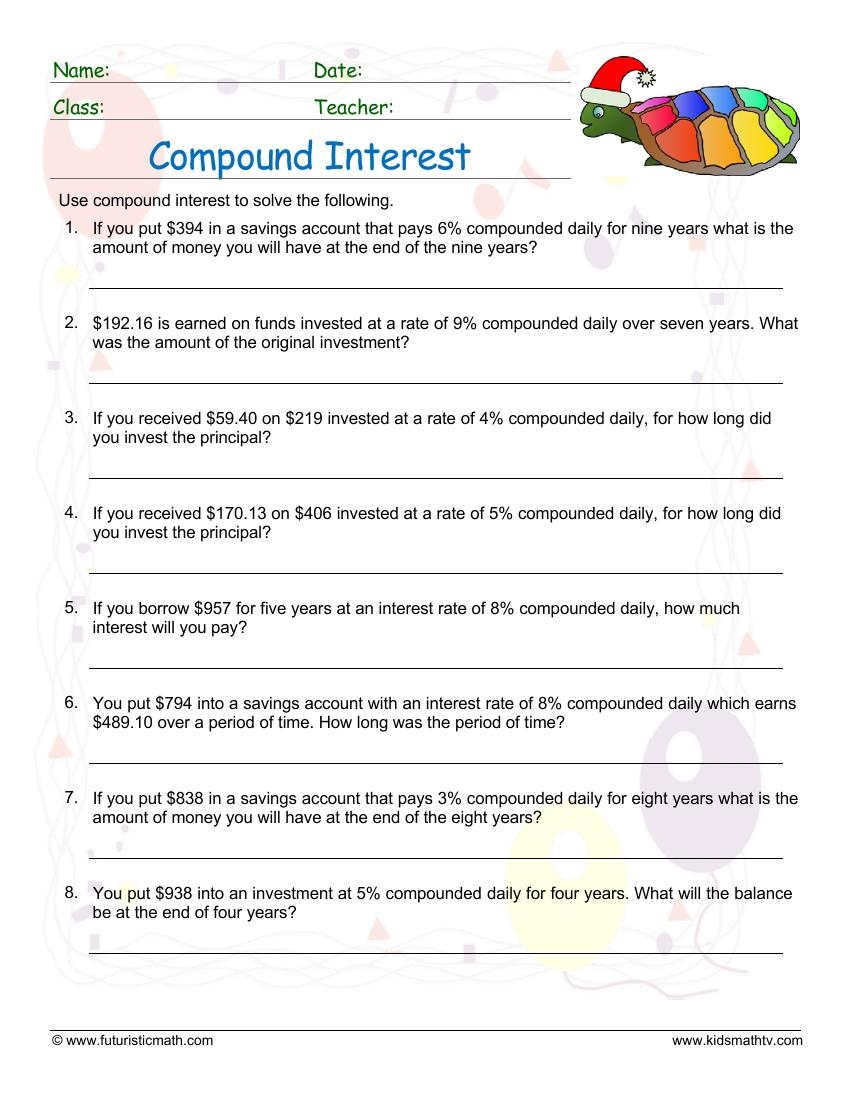 Money And Consumer Math Worksheets Pdf Math Champions Simple Compound Interest Problems Worksheet Worksheets Library