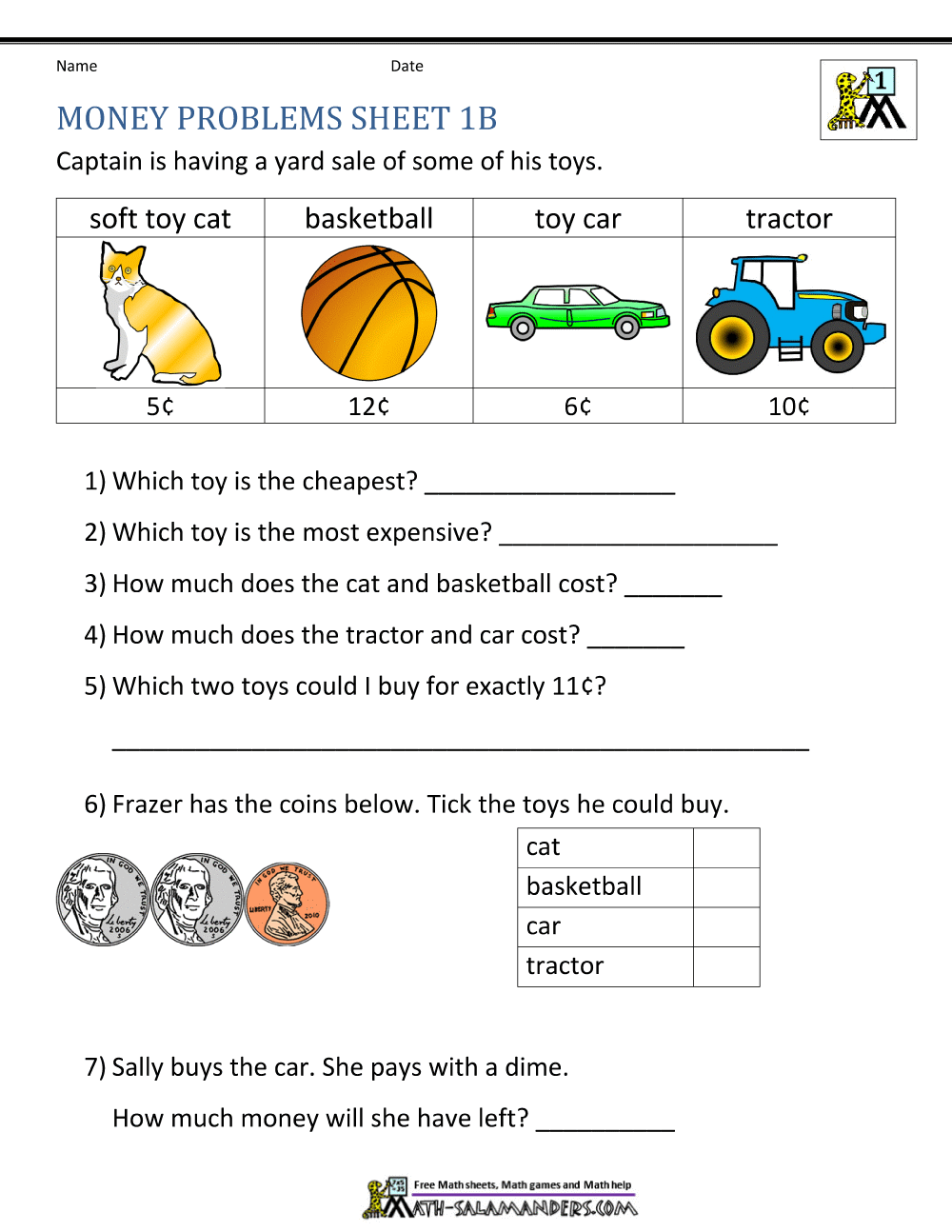 Money Worksheets For First Grade Money Worksheets For First Grade