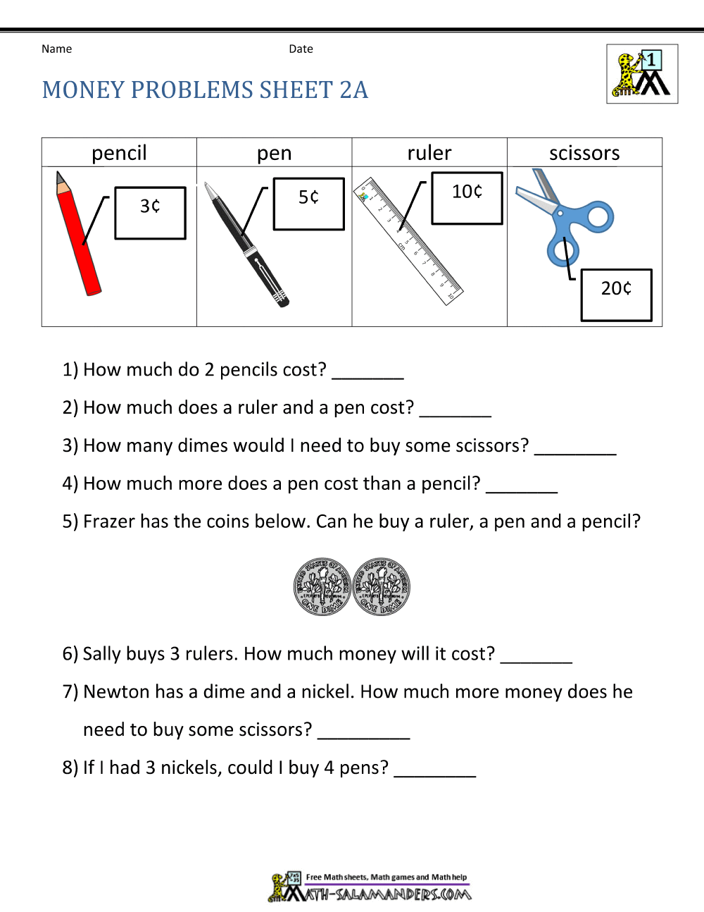 Money Worksheets For First Grade Money Worksheets For First Grade