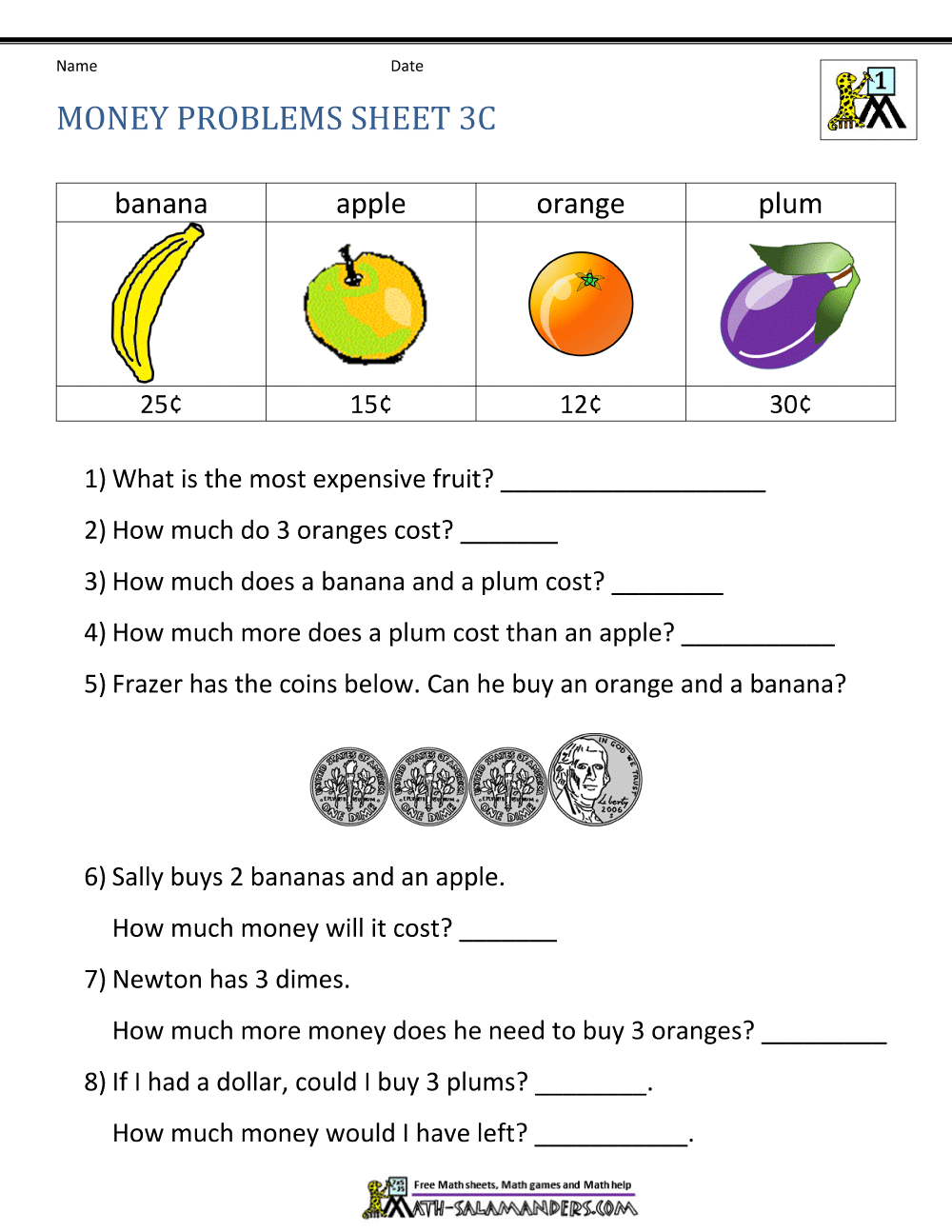Money Worksheets For First Grade Money Worksheets For First Grade
