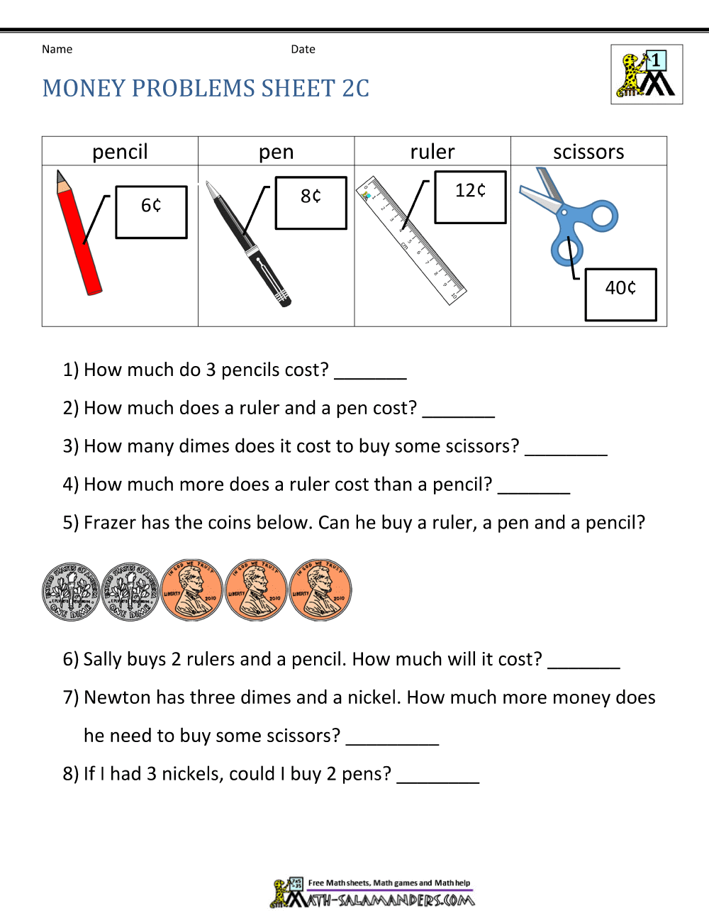 Money Worksheets For First Grade Money Worksheets For First Grade