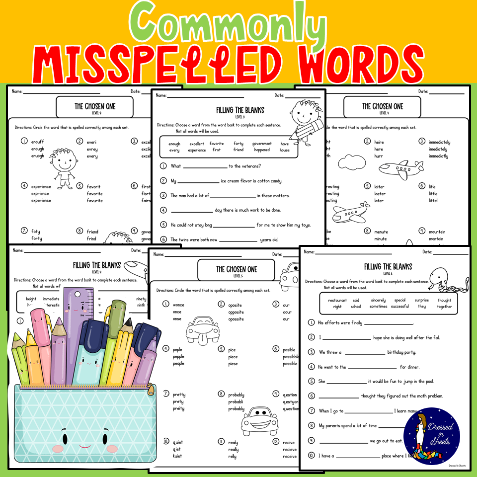 Common Misspellings Worksheet For 3rd 4th 5th Grade Printable Resource