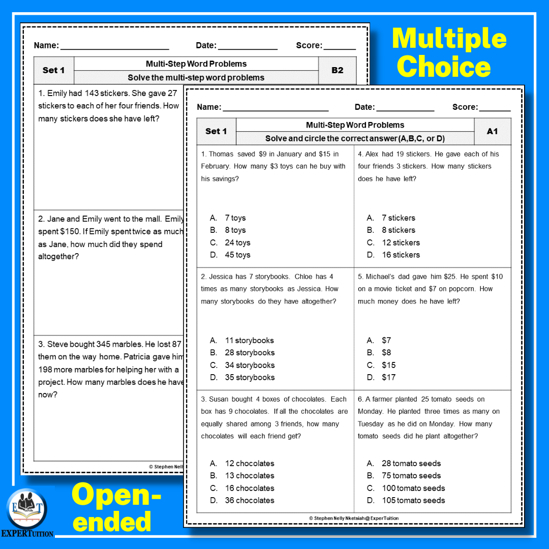 Multi Step Word Problems Worksheets 2 Step Word Problems All Operations Set 1 Made By Teachers