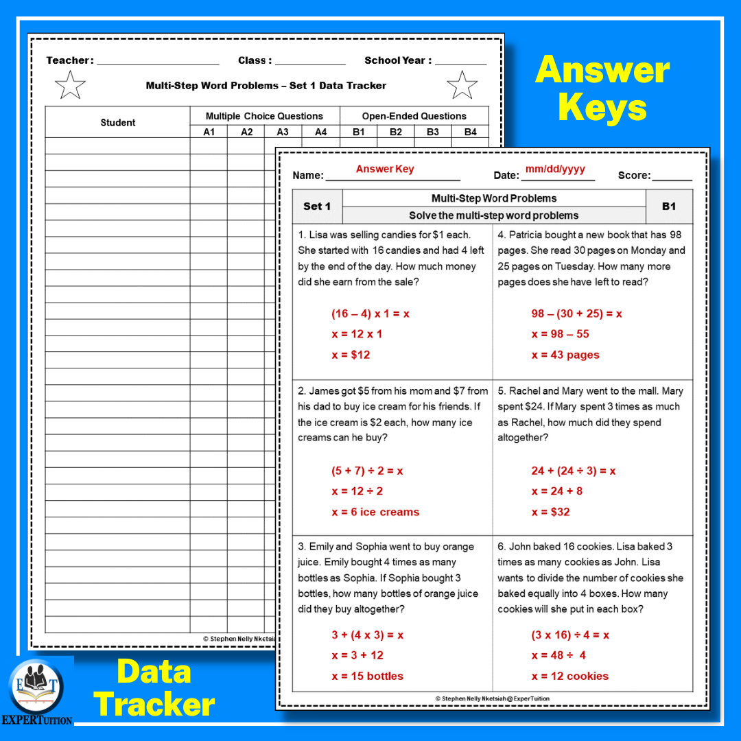 Multi Step Word Problems Worksheets Addition Subtraction Multiplication And Division Word Problems SET 1 Classful