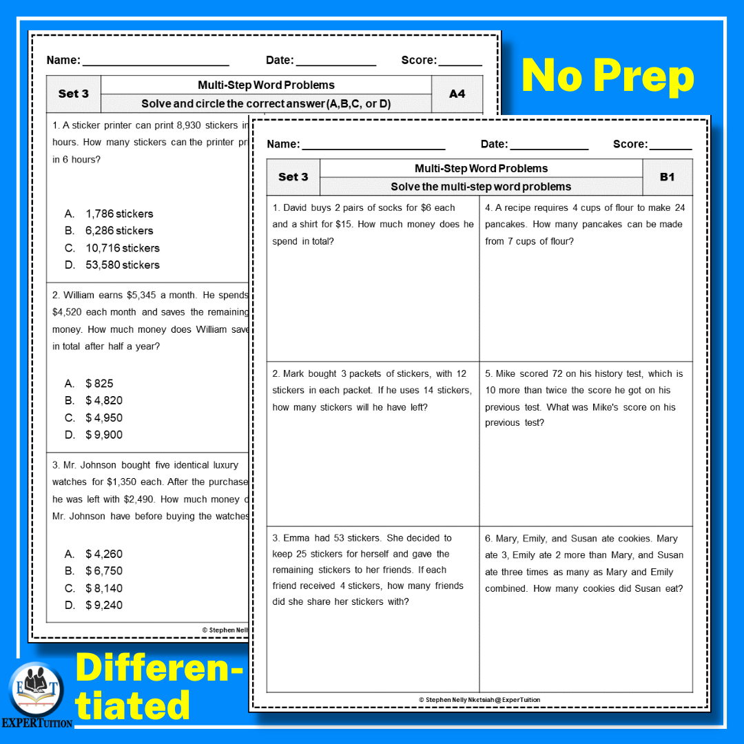 Multi Step Word Problems Worksheets Addition Subtraction Multiplication And Division Word Problems SET 3 Classful Multi Step Word Problems Worksheets Addition Subtraction Multiplication And Division Word Problems SET 3 Classful