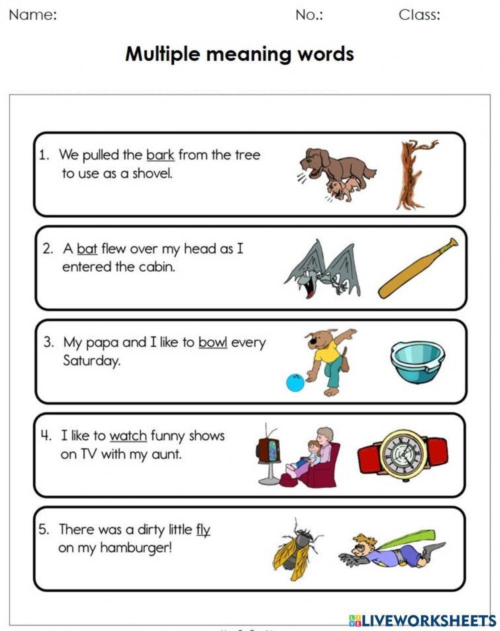 Multiple Meaning Words Interactive Worksheet For Grade 5 Live Worksheets Library