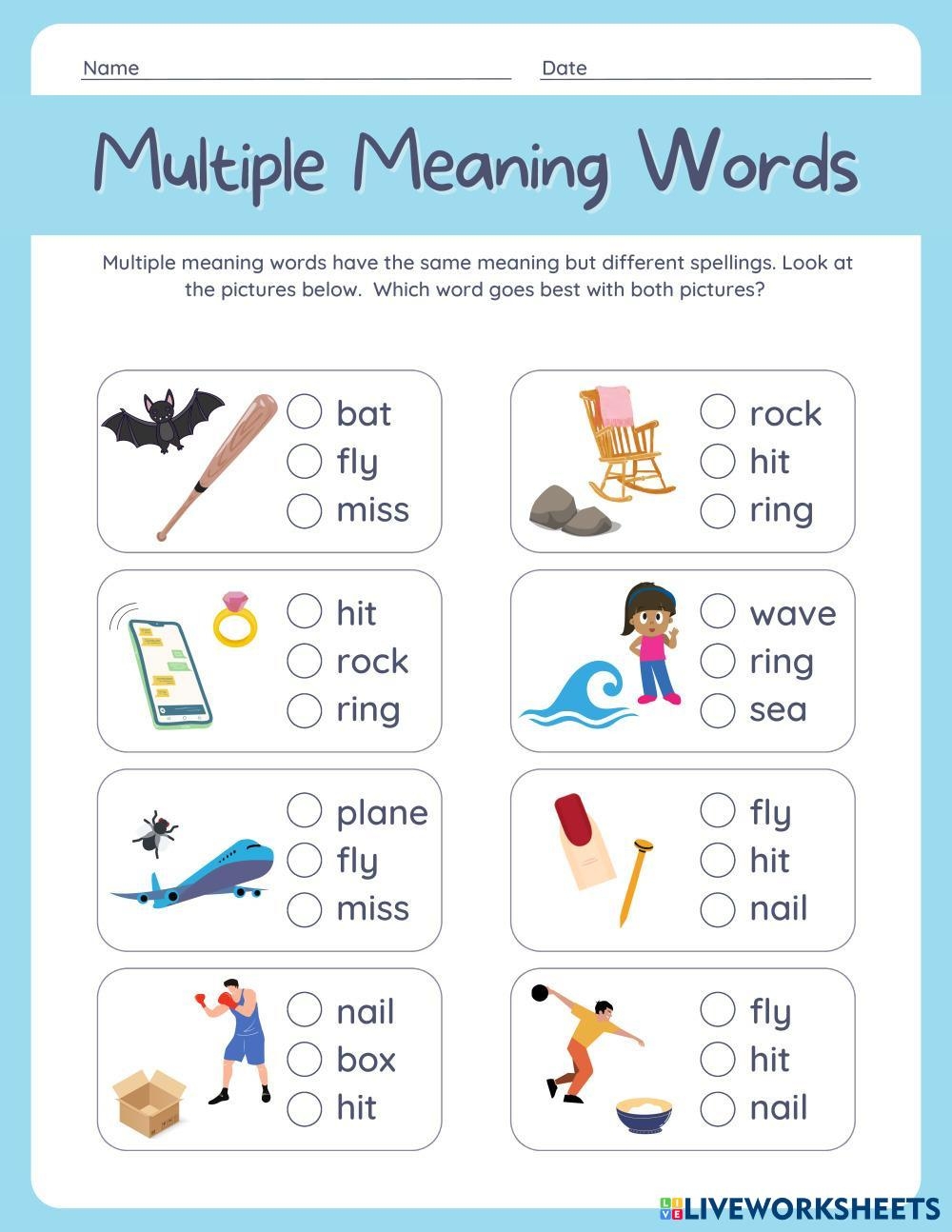 Multiple Meaning Words Worksheets Library