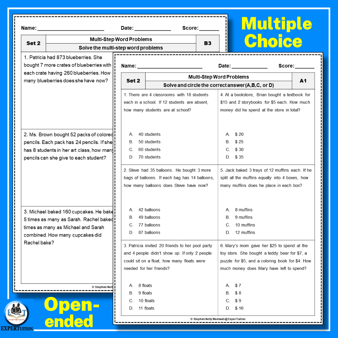 Multiple step Word Problems Worksheets Addition Subtraction Multiplication And Division Set 2 Made By Teachers