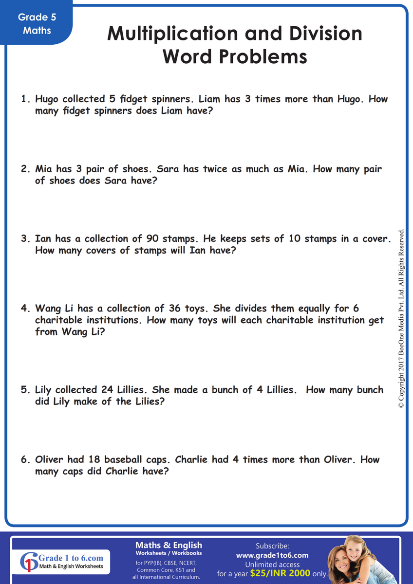 Multiplication And Division Word Problems Mental Maths