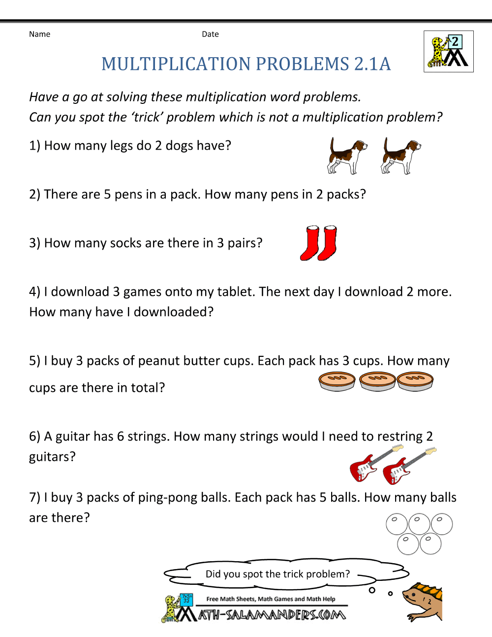 Multiplication Word Problem Area 2nd Grade