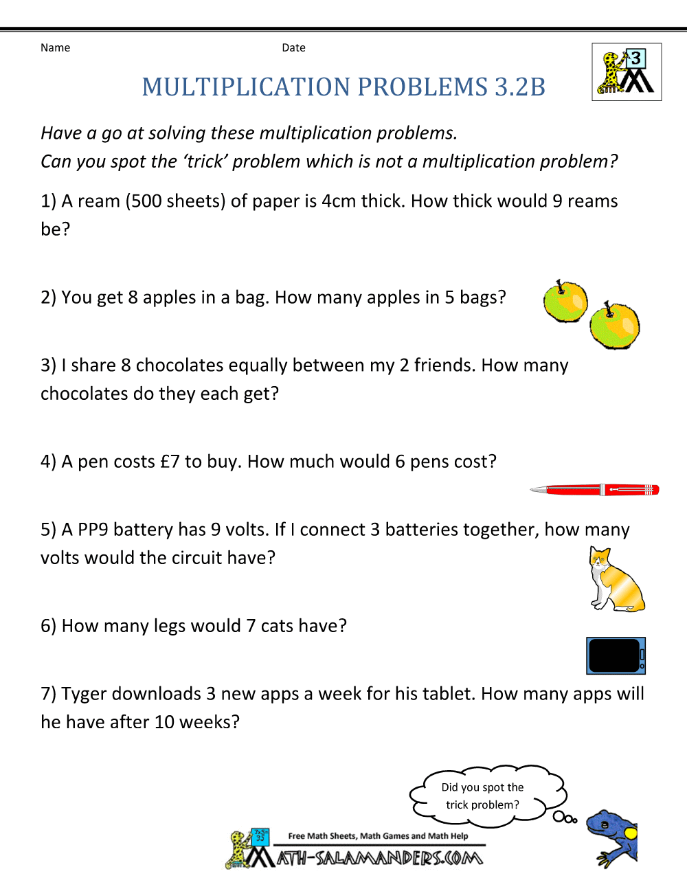 Multiplication Word Problem Worksheets 3rd Grade