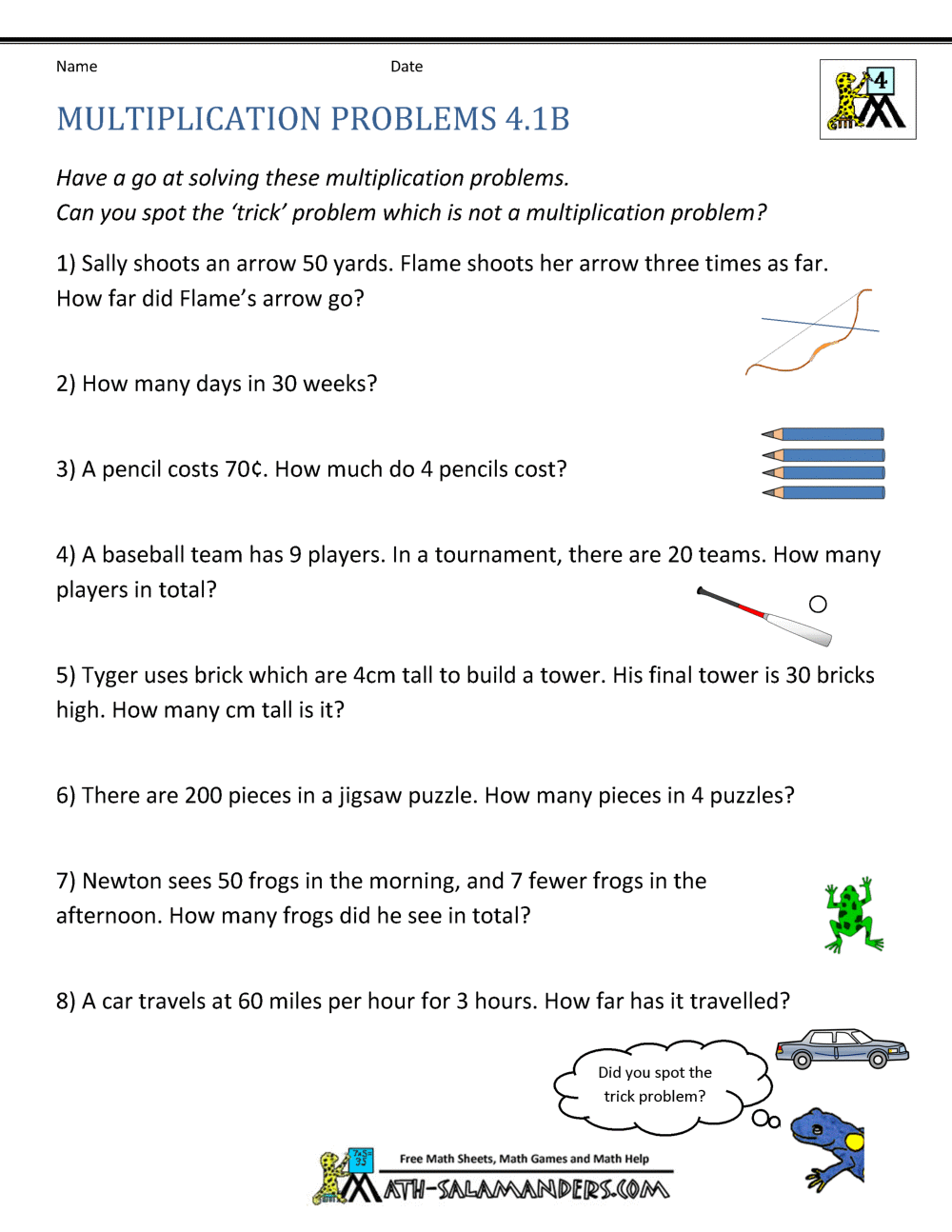 Multiplication Word Problems 4th Grade