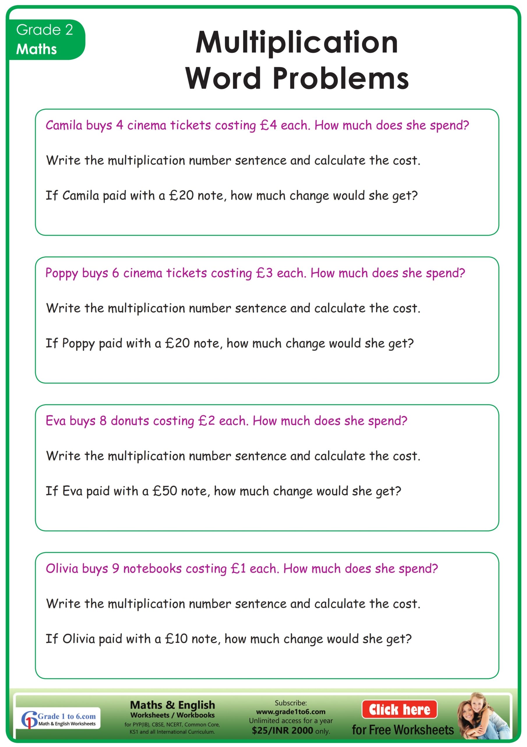 Multiplication Word Problems For Grade 2 Grade1to6 Multiplication Word Problems For Grade 2 Grade1to6