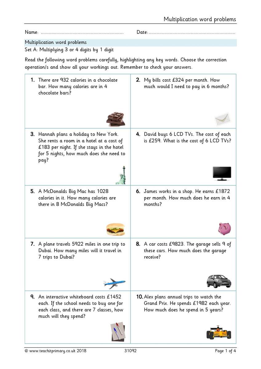 Multiplication Word Problems Maths KS2 Teachit Multiplication Word Problems Maths KS2 Teachit