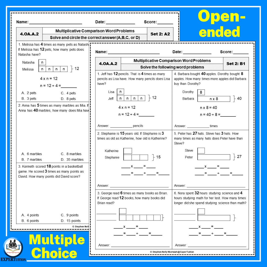 Multiplicative Comparison Word Problems Worksheets Set 2 Made By Teachers