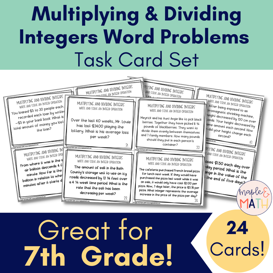 Multiplying And Dividing Integers Word Problems Task Cards Classful Worksheets Library