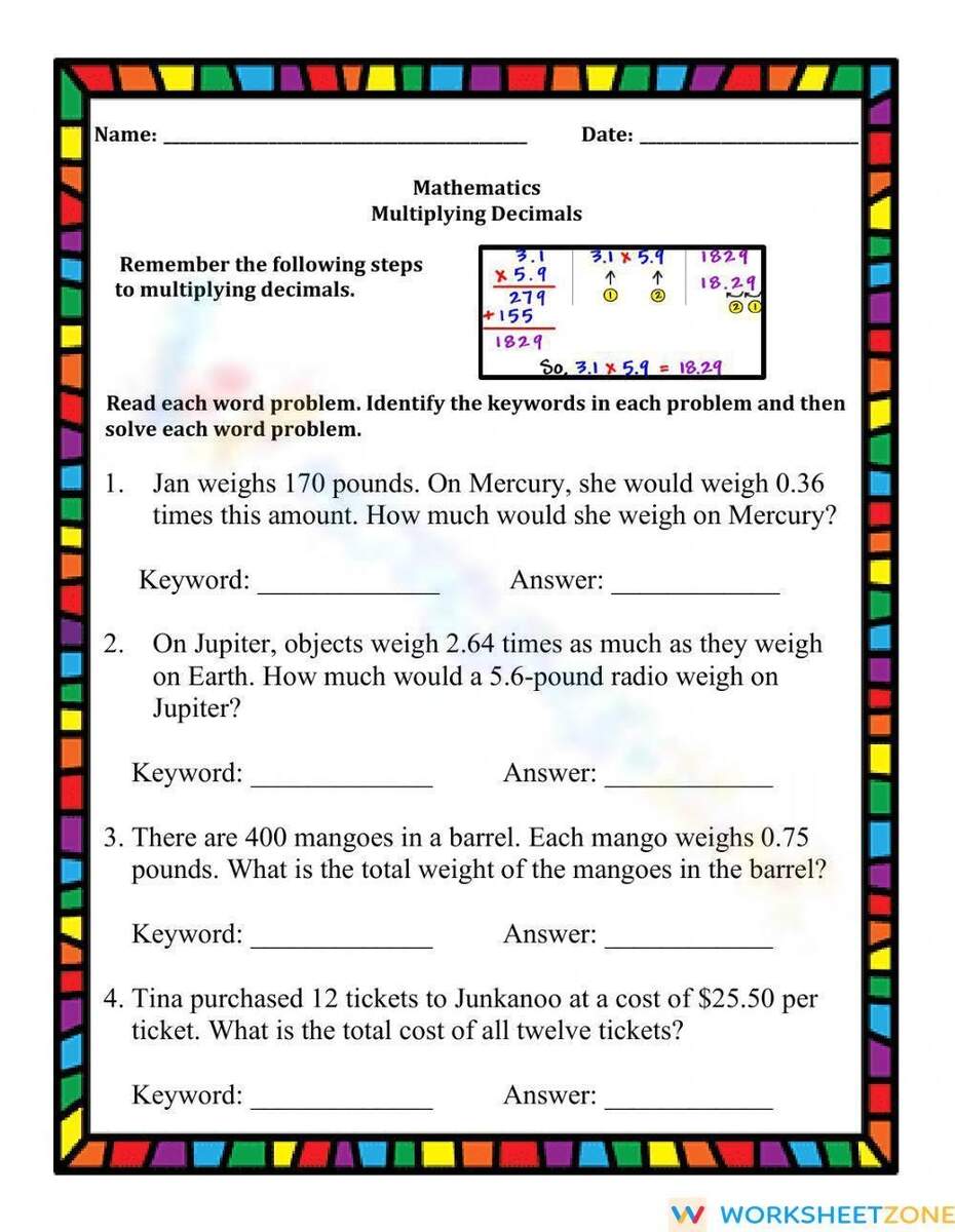 Multiplying Decimals Word Problems Worksheet Worksheets Library Word Problems Of Decimal Numbers Worksheets Math Worksheets MathsDiary