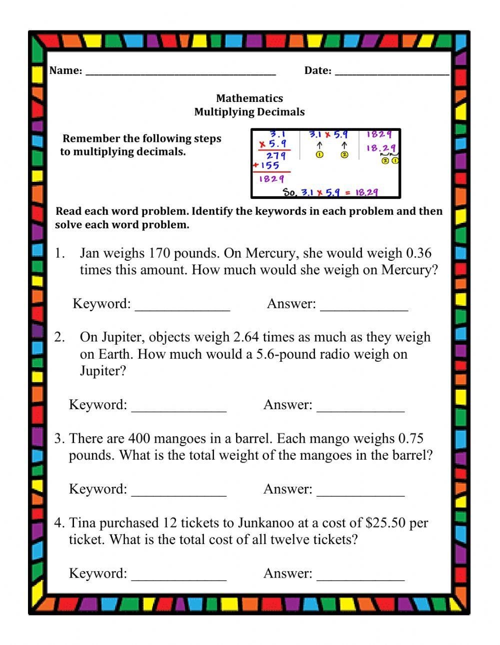 Multiplying Decimals Word Problems Worksheet Worksheets Library Multiplying Decimals Word Problems Worksheet Worksheets Library