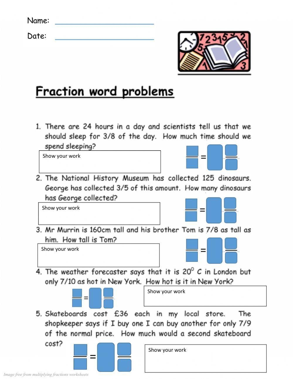 Multiplying Fractions Word Problems Worksheet Worksheets Library