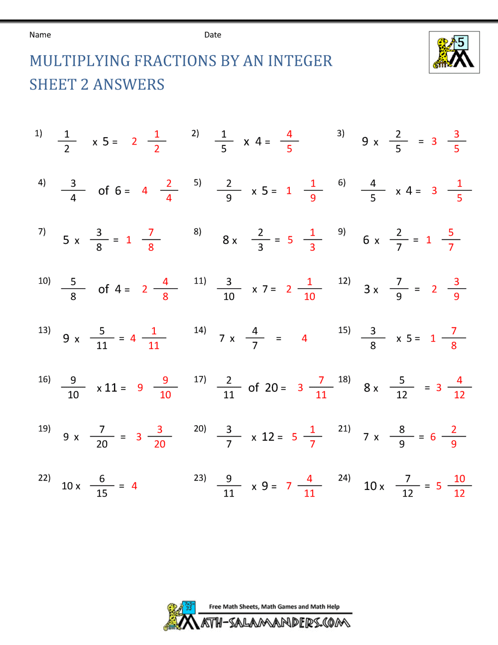 Multiplying Fractions Worksheet Multiplying Fractions Worksheet