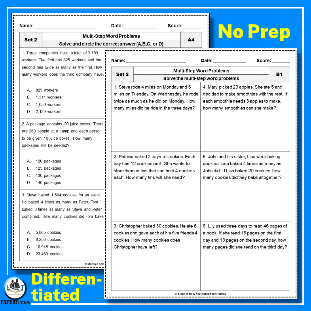 Multiple Step Word Problems Worksheets Addition Subtraction Multiplication And Division Set 2 Made By Teachers