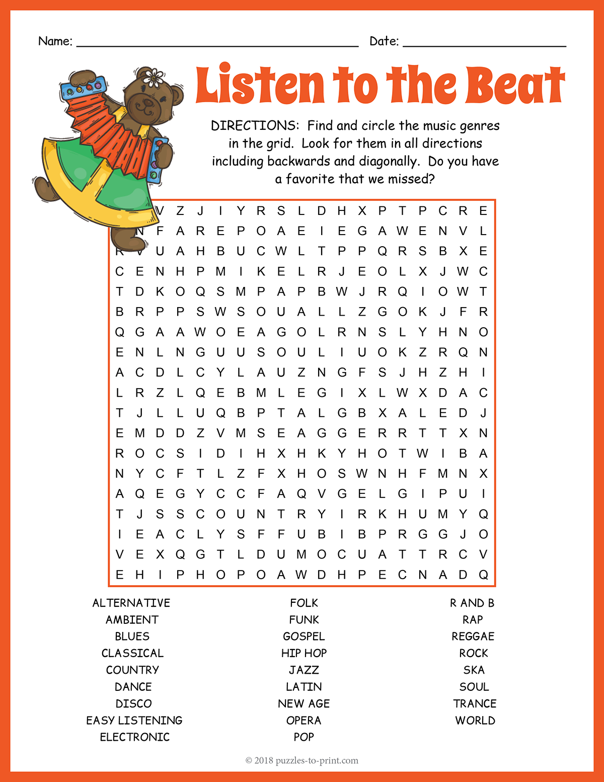 Music Genres Word Search Music Genres Word Search