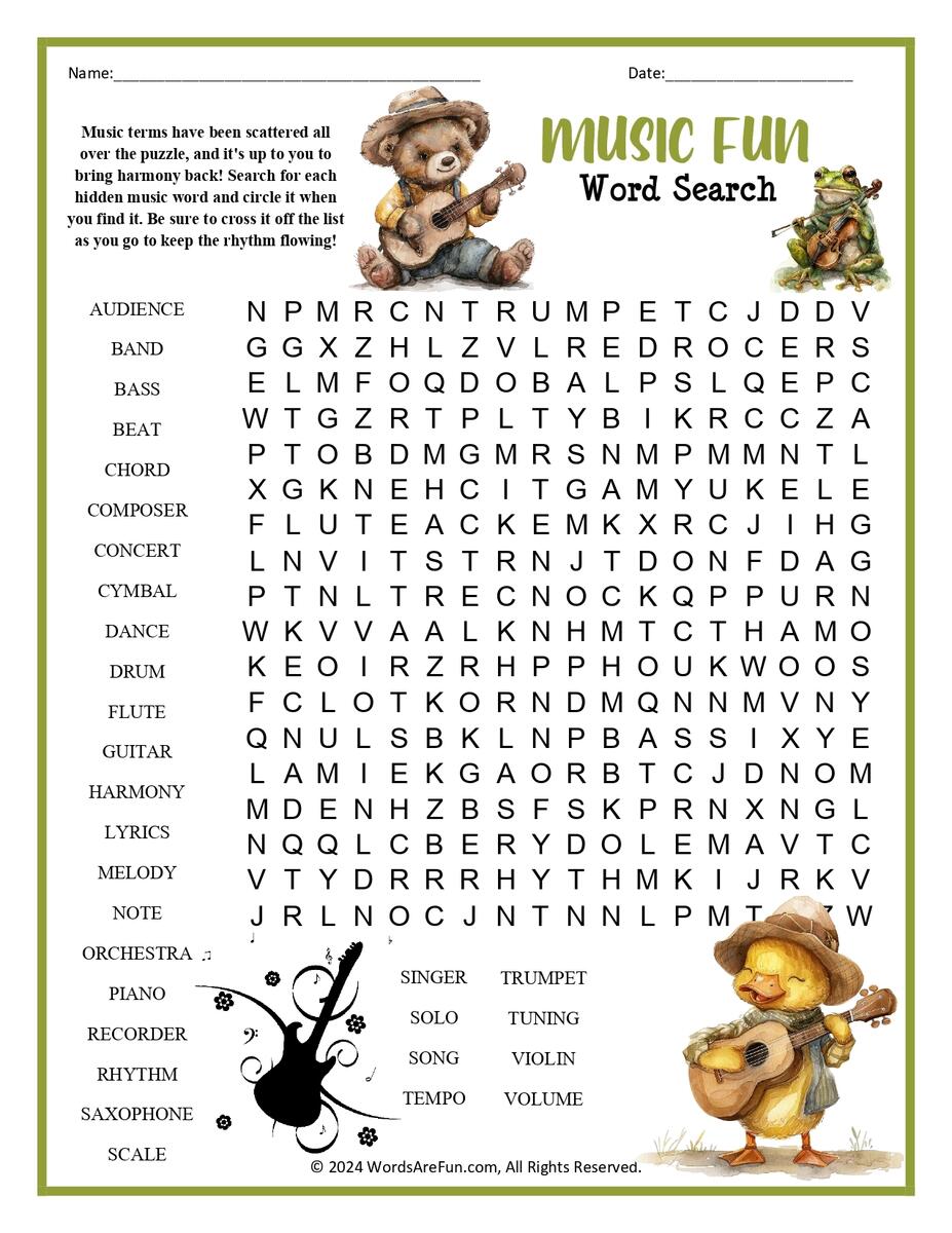 Music Word Search Puzzles Music Genres Word Search