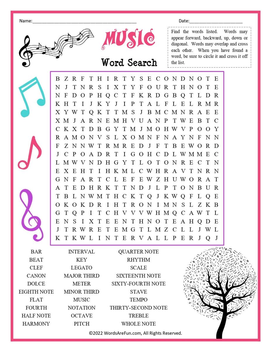 Music Word Search Puzzles