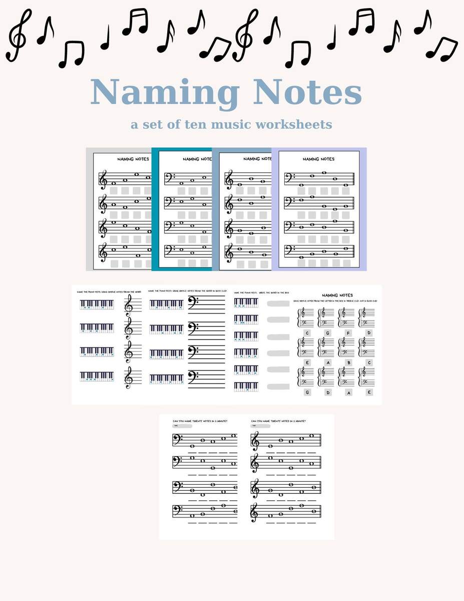 Music Worksheets Basic Note Reading Treble Clef Worksheets Bass Clef Worksheets Naming Notes Music Education Piano Lesson Homeschool Etsy