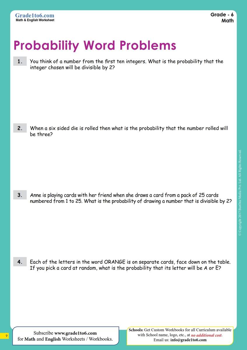 MYP 1 Probability Word Problems Grade 6 Summative