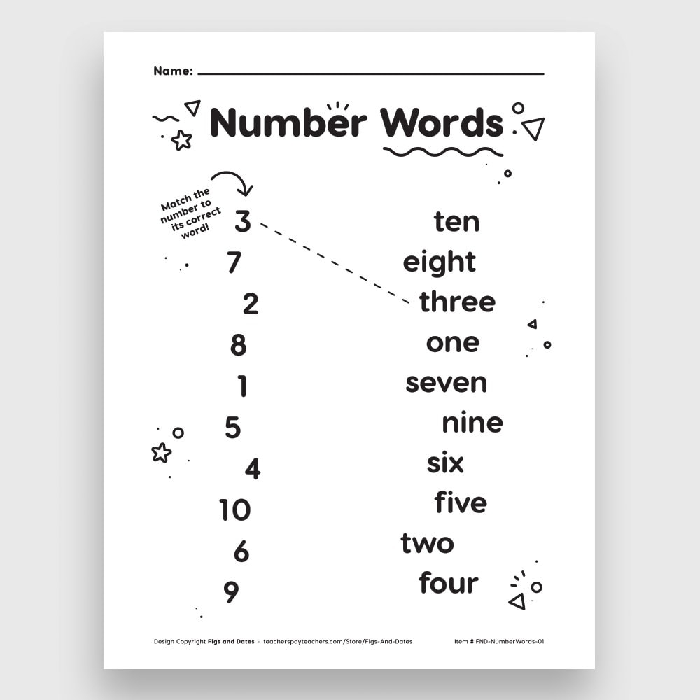 Number Words Matching Printable Worksheet Grades Pre K To 2nd Etsy Number Words Matching Printable Worksheet Grades Pre K To 2nd Etsy