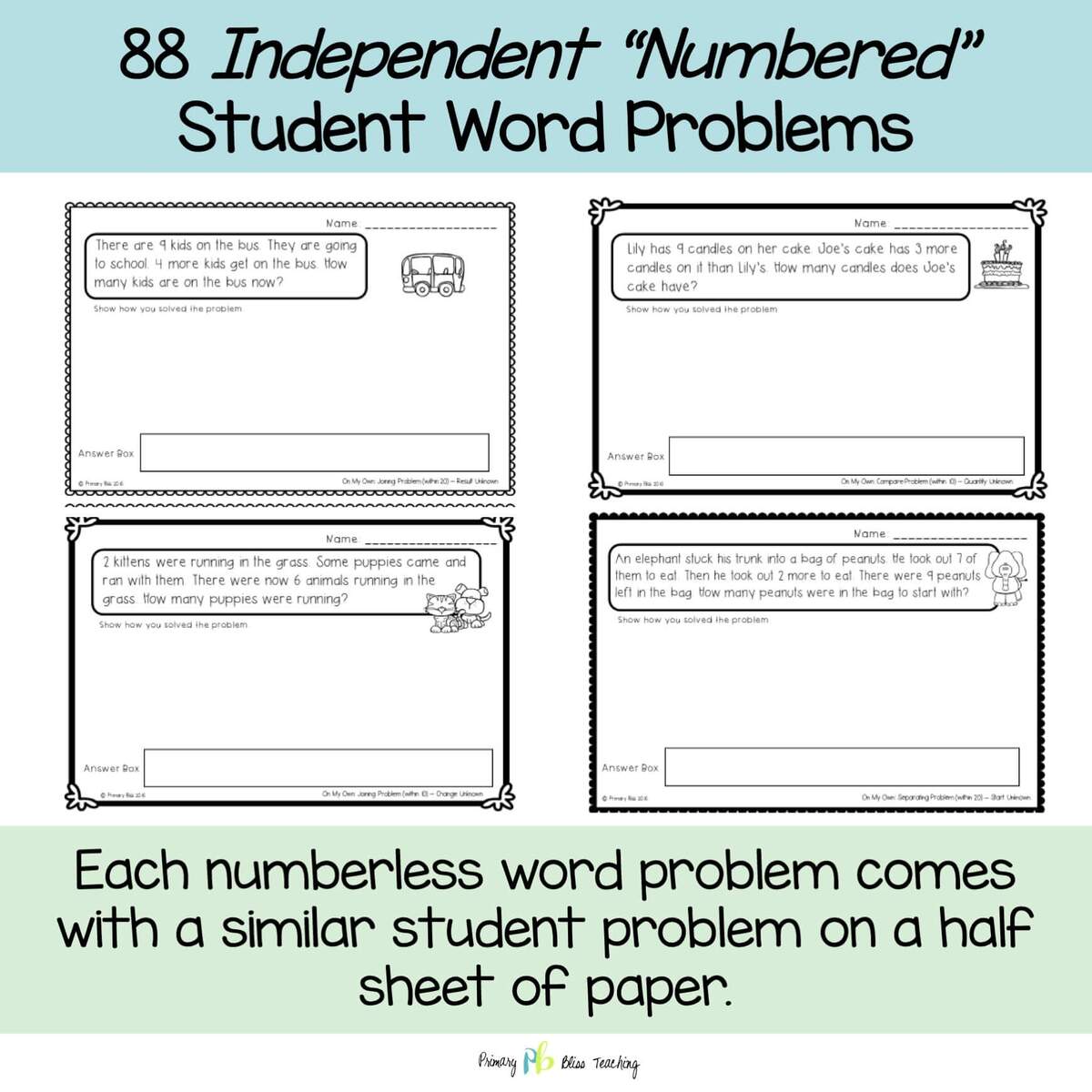 Numberless Numbered Word Problems Story Problems Within 20 Numberless Numbered Word Problems Story Problems Within 20