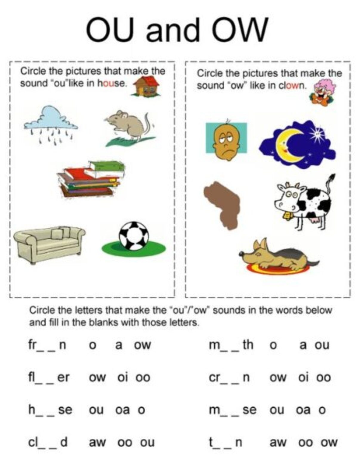 OA And OW Worksheets Worksheet School OA And OW Worksheets Cut And Paste Sorts Cloze Writing And More Made By Teachers