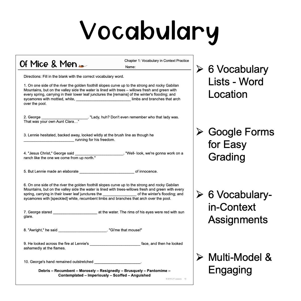 Of Mice And Men Vocabulary LIT Lessons