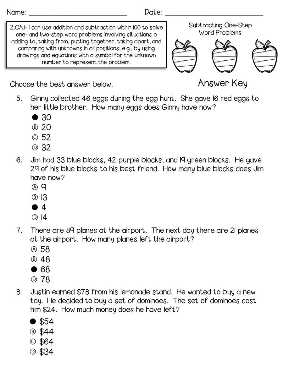 One And Two Step Word Problems Worksheet Assessments Made By Teachers