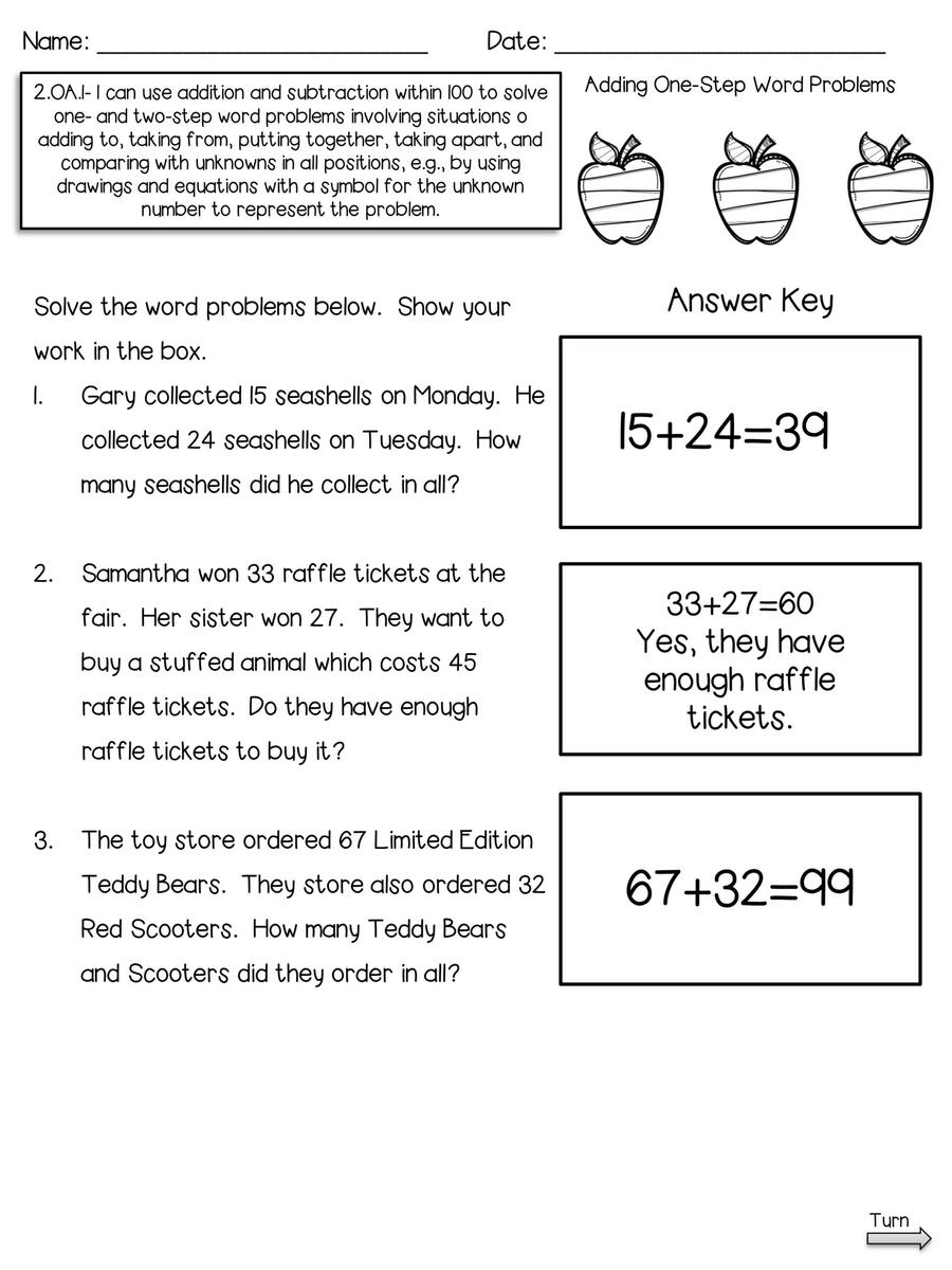 One And Two Step Word Problems Worksheet Assessments Made By Teachers