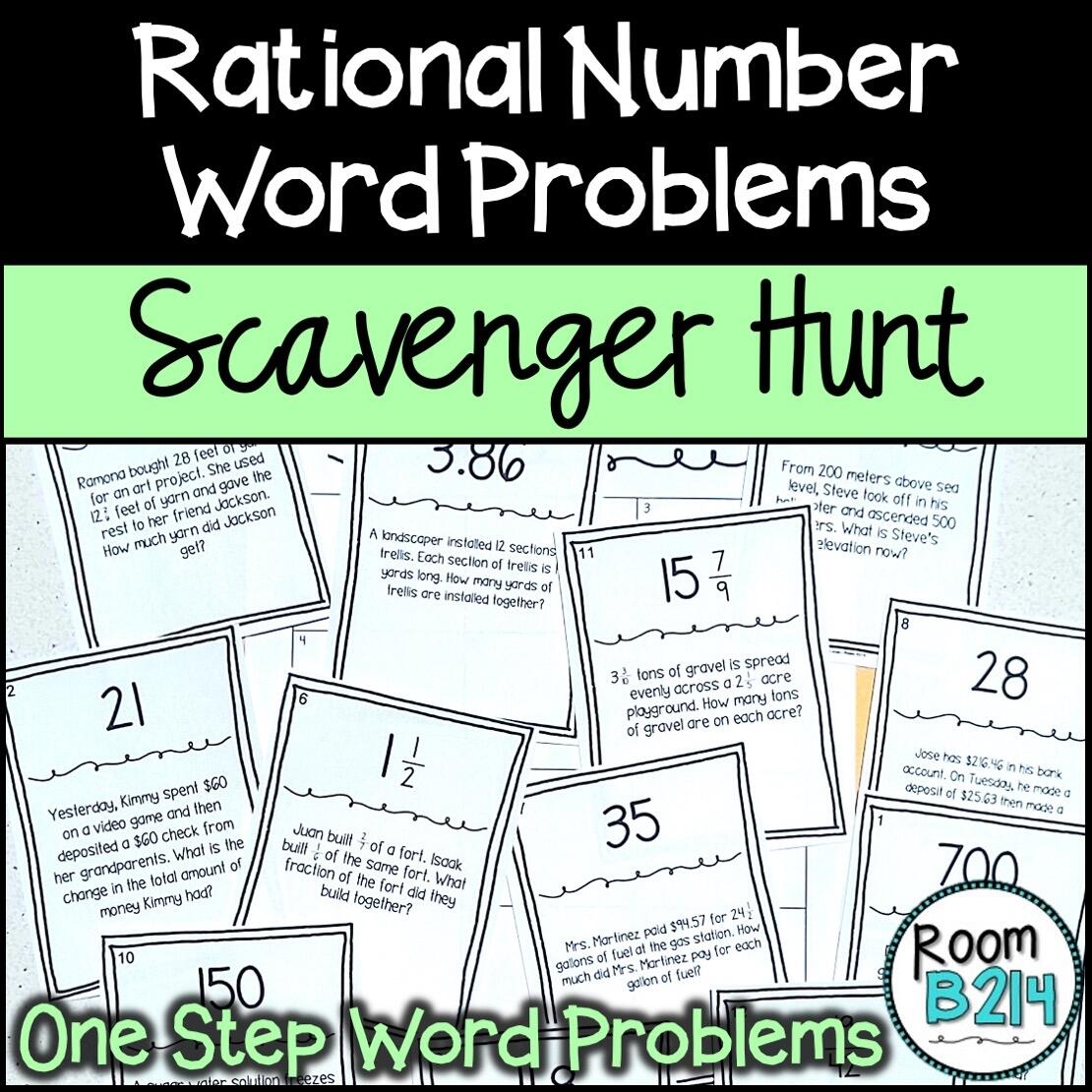 One Step Rational Number Word Problems Scavenger Hunt TEKS 7 3A Made By Teachers