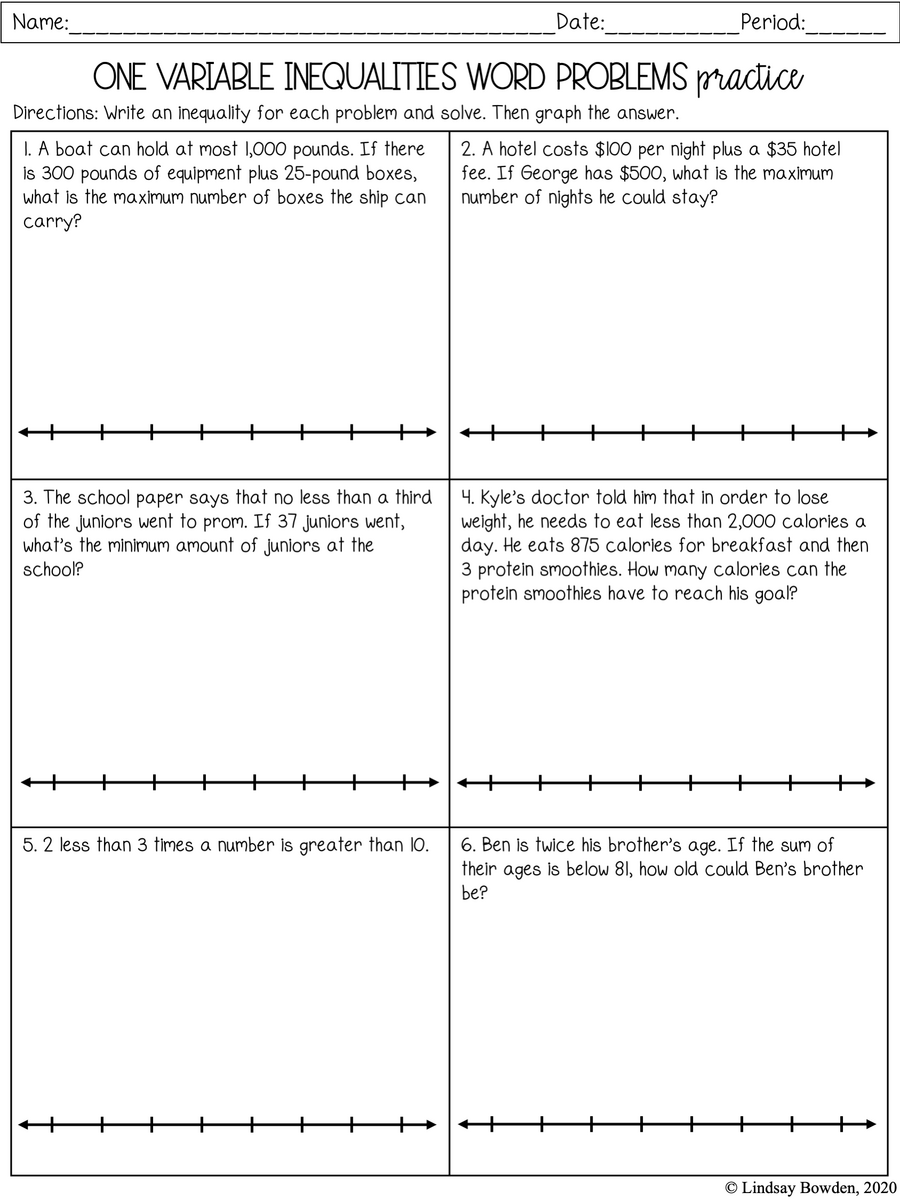 One Variable Inequalities Notes And Worksheets Lindsay Bowden Worksheets Library