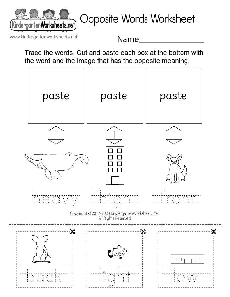 Opposites Comparison Worksheets For Preschool And Kindergarten 2 To 6 Years Kids