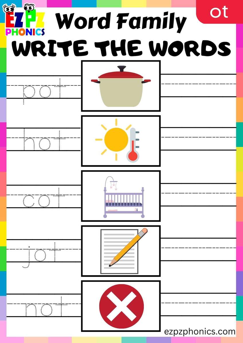 OT Words Write The Words Phonics Word Families Worksheet Ezpzphonics