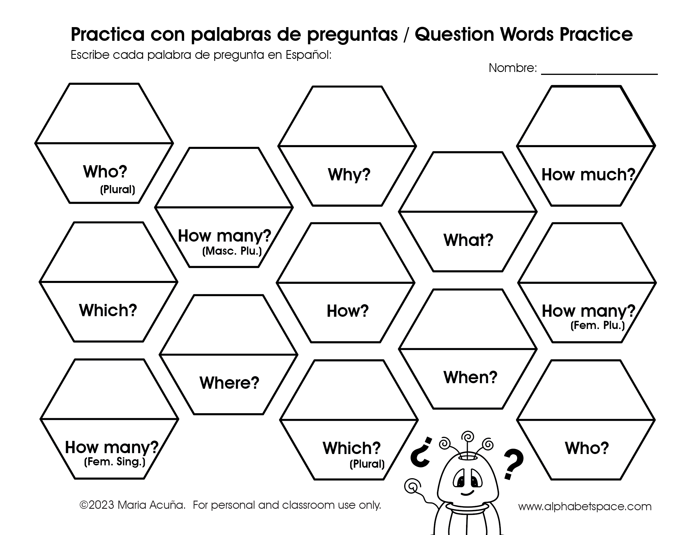 Palabras De Preguntas Question Words In Spanish Spanish Learning Resources Wh Questions Worksheet For Kids