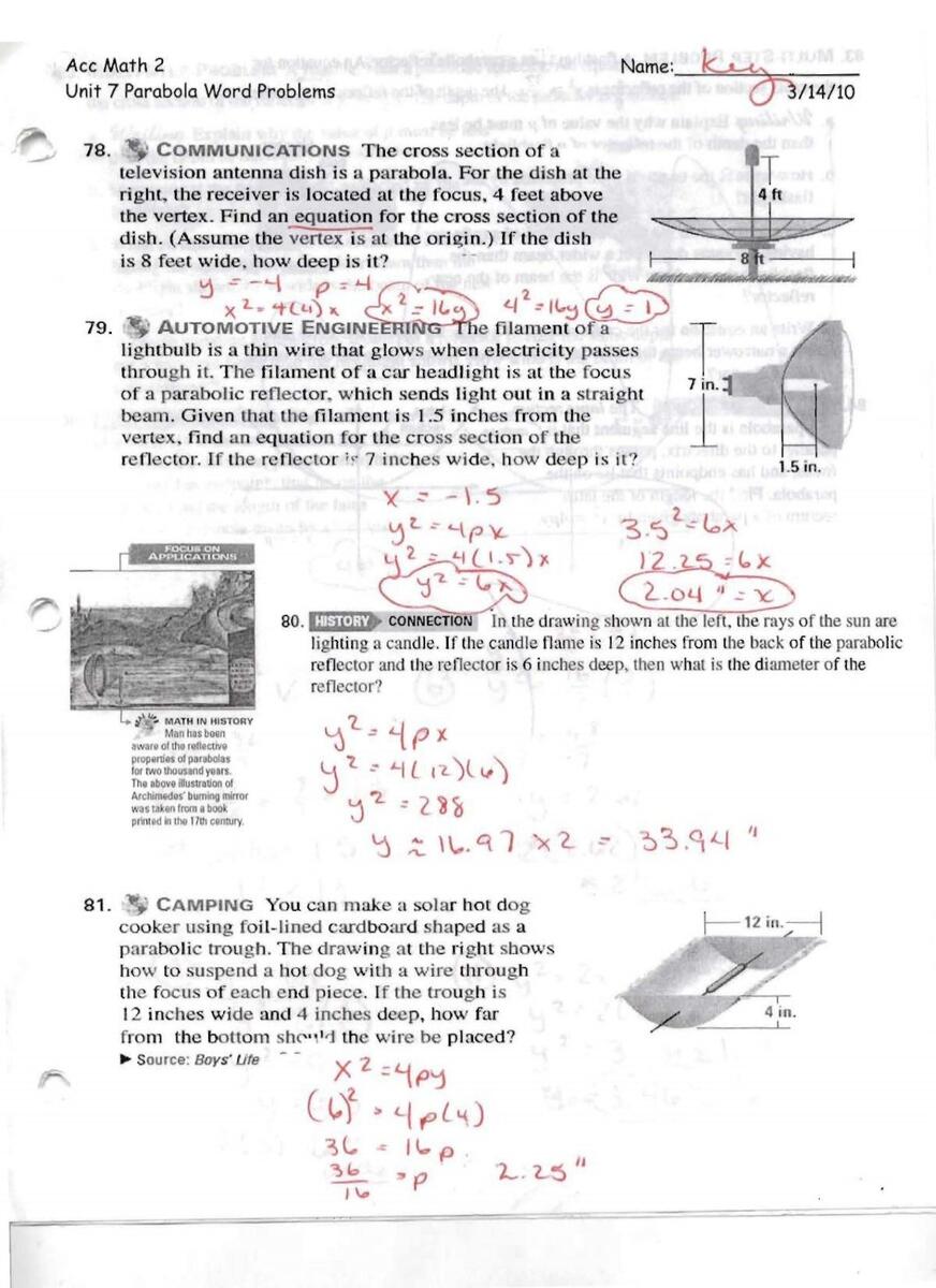Parabola Word Problems Solutions