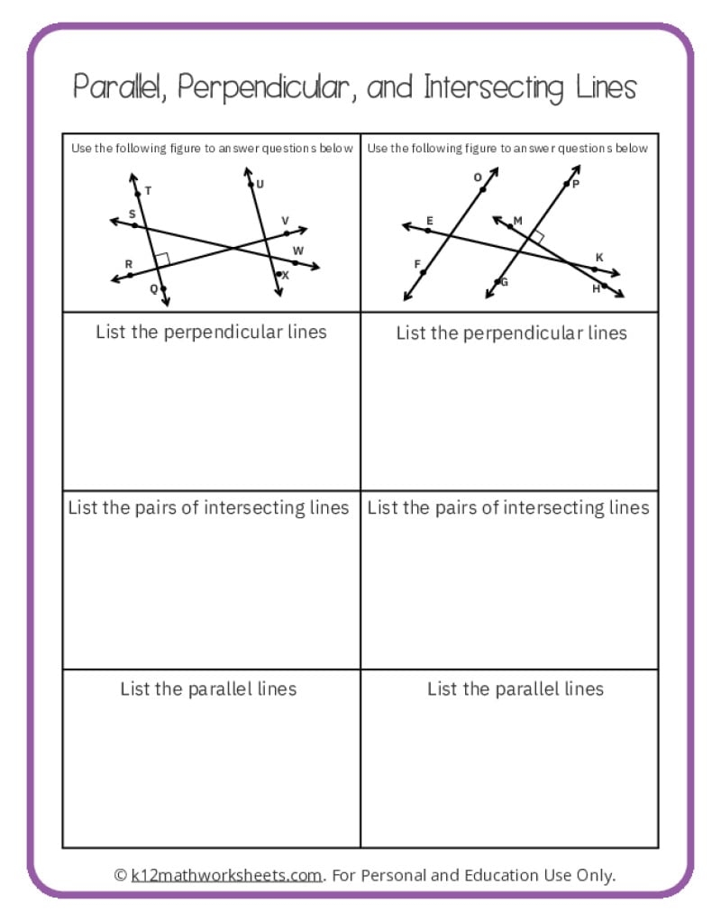 Parallel Perpendicular And Intersecting Lines Worksheets
