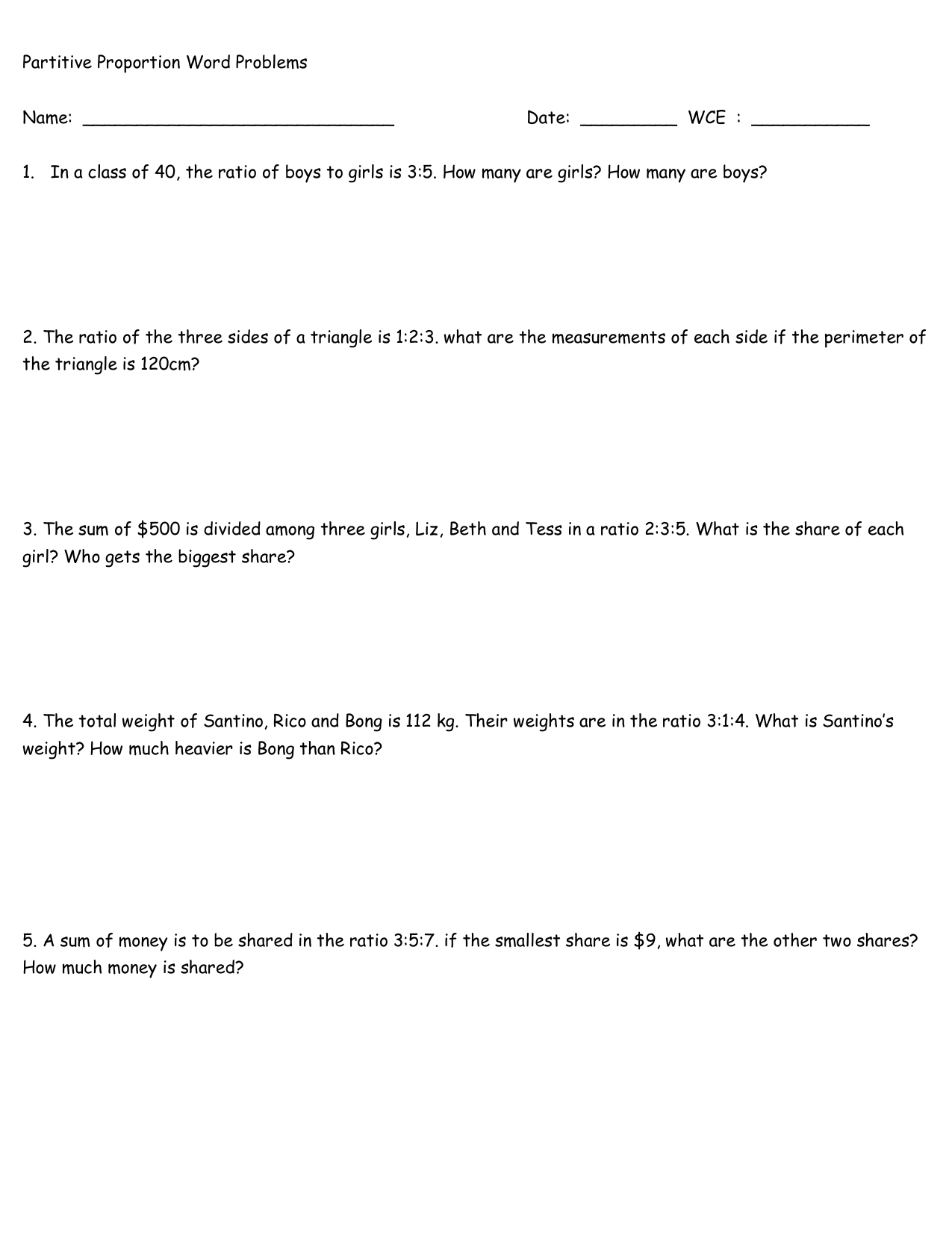 Partitive Proportion Word Problems Worksheet Partitive Proportion Word Problems Worksheet
